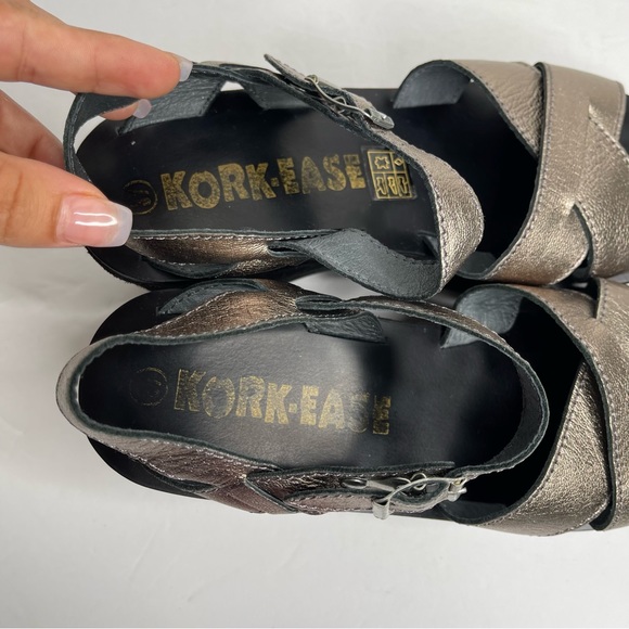 Kork-Ease AVA CLASSIC Leather Platform Wedge Sandals Black Silver Metallic Sz 37 - Picture 11 of 15